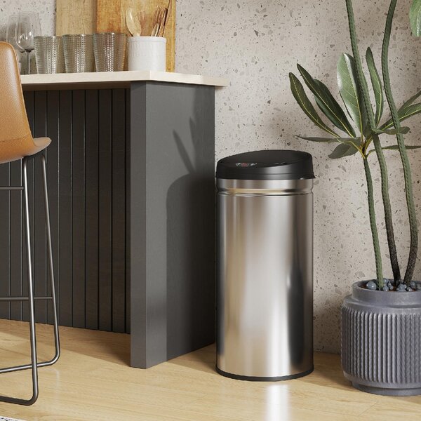 DecHome Cestino Spazzatura da 42L con Sensore di Movimento e Apertura Automatica, 30.5x30.5x68 cm colore Nero/Argento - L4060SR
