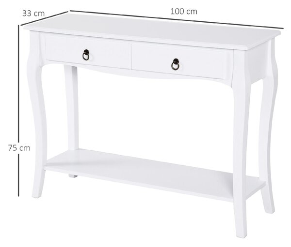 DecHome Consolle Ingresso Design Shabby Chic 2 Cassetti Dimensioni 100x33x76 cm colore Bianco