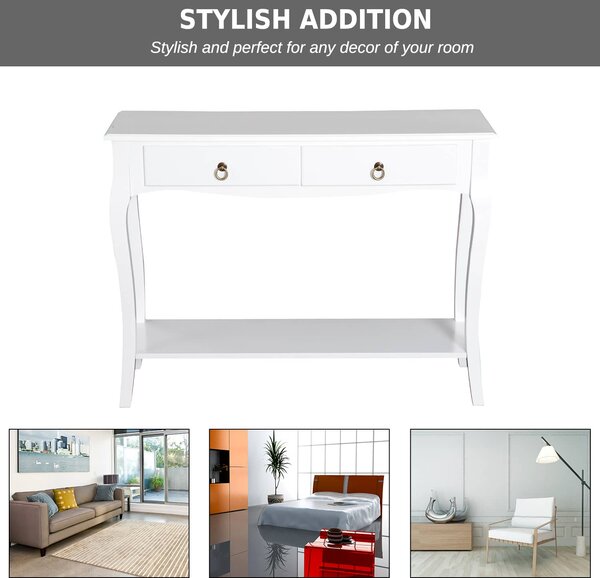 DecHome Consolle Ingresso Design Shabby Chic 2 Cassetti Dimensioni 100x33x76 cm colore Bianco
