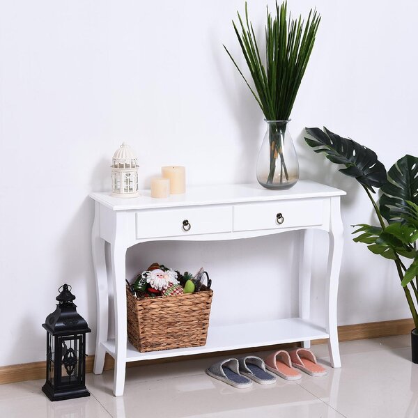 DecHome Consolle Ingresso Design Shabby Chic 2 Cassetti Dimensioni 100x33x76 cm colore Bianco
