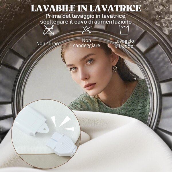 DecHome Coperta Elettrica 160x140 cm con 5 Livelli di Calore e 2 Zone di Controllo Indipendenti in Poliestere colore Bianco - W715WT