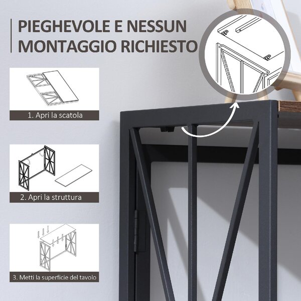 DecHome Consolle Ingresso Stile Industriale Pieghevole 100x38x80 cm colore Marrone