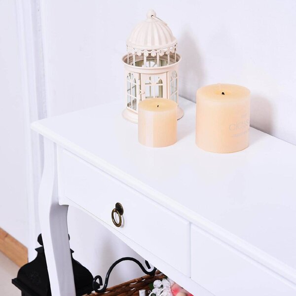 DecHome Consolle Ingresso Design Shabby Chic 2 Cassetti Dimensioni 100x33x76 cm colore Bianco