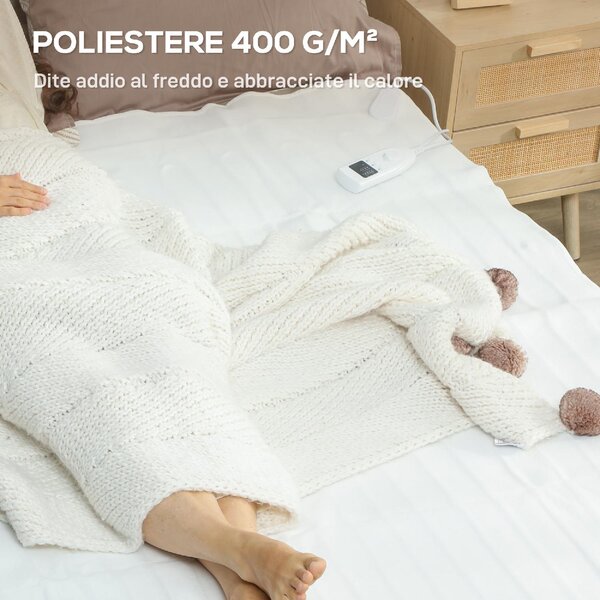 DecHome Coperta Elettrica 160x140 cm con 5 Livelli di Calore e 2 Zone di Controllo Indipendenti in Poliestere colore Bianco - W715WT