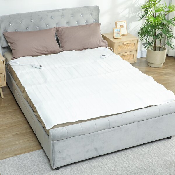 DecHome Coperta Elettrica 160x140 cm con 5 Livelli di Calore e 2 Zone di Controllo Indipendenti in Poliestere colore Bianco - W715WT