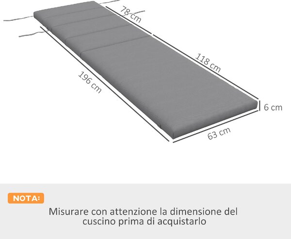 VivaGarden Cuscino per Sdraio Lettino Prendisole in Tessuto con Lacci di Fissaggio colore Grigio Chiaro