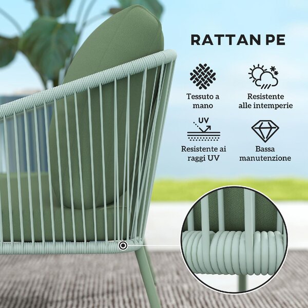 VivaGarden Divano da Esterno 2 Posti con Cuscini in Rattan PE 112x72x76 cm colore Verde