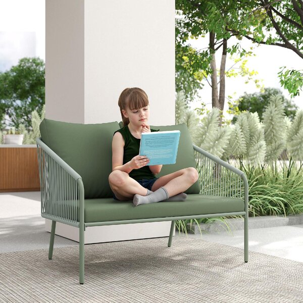 VivaGarden Divano da Esterno 2 Posti con Cuscini in Rattan PE 112x72x76 cm colore Verde