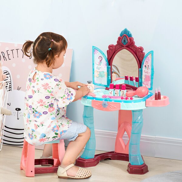 HOMCOM Set Toeletta con Sgabello per Bambini da 3-6 Anni con Luci, Musica e Accessori|Aosom