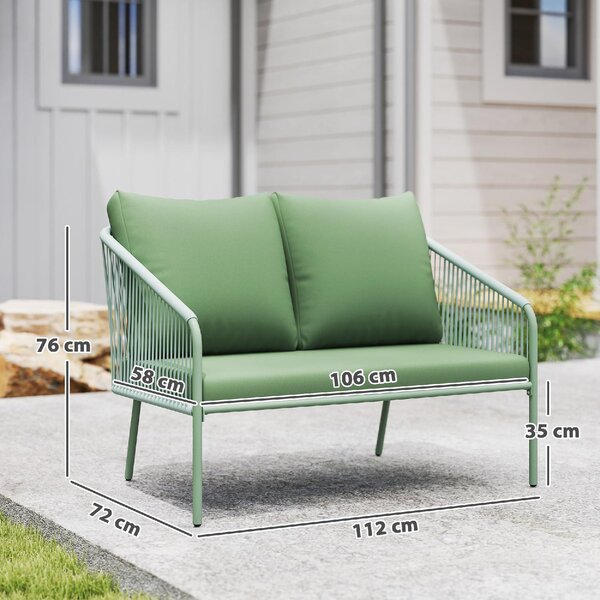 VivaGarden Divano da Esterno 2 Posti con Cuscini in Rattan PE 112x72x76 cm colore Verde