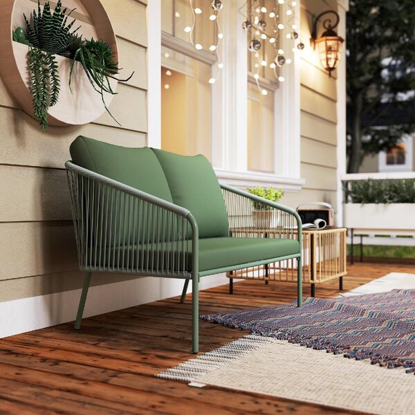 VivaGarden Divano da Esterno 2 Posti con Cuscini in Rattan PE 112x72x76 cm colore Verde