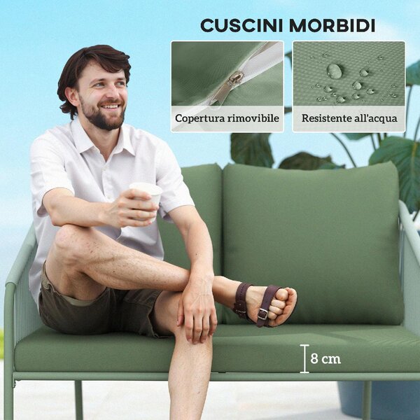 VivaGarden Divano da Esterno 2 Posti con Cuscini in Rattan PE 112x72x76 cm colore Verde