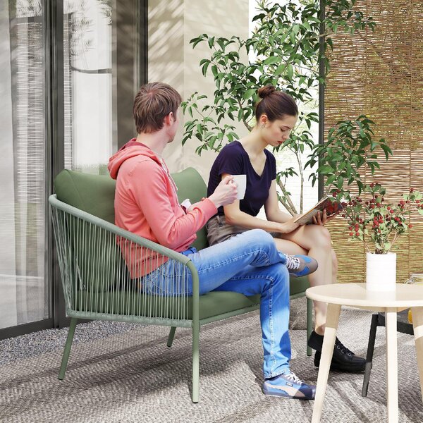 VivaGarden Divano da Esterno 2 Posti con Cuscini in Rattan PE 112x72x76 cm colore Verde