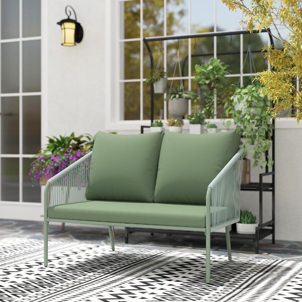 VivaGarden Divano da Esterno 2 Posti con Cuscini in Rattan PE 112x72x76 cm colore Verde