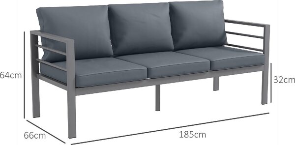 VivaGarden Divano da Esterno 3 Posti con Cuscini in Alluminio 185x66x64 cm colore Grigio