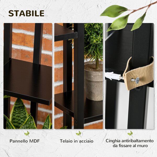 Outsunny Scaletta Portavasi a 5 Livelli per Interni ed Esterni in MDF e Acciaio, 40x22x113 cm, Nero | Aosom Italy