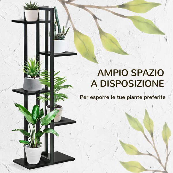 Outsunny Scaletta Portavasi a 5 Livelli per Interni ed Esterni in MDF e Acciaio, 40x22x113 cm, Nero | Aosom Italy