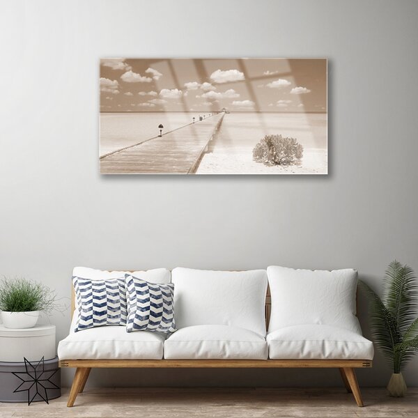 Quadro su vetro Paesaggio del ponte di mare 100x50 cm 2 appendini