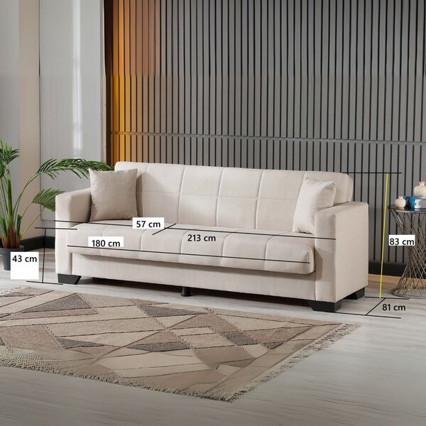 DecHome Divano Letto Clic-Clac 3 Posti Moderno Vano Contenitore in Tessuto Dimensioni 213x81x83 cm colore Grigio - Moon