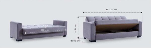 DecHome Divano Letto 3 Posti Vano Contenitore in Tessuto Dimensioni 225x88x94 cm colore Oliva