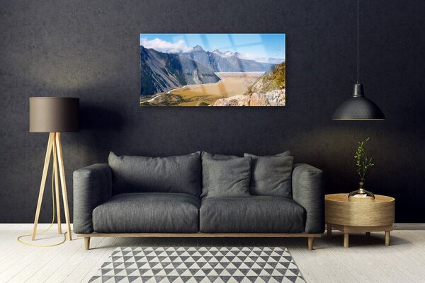 Quadro in vetro Montagne Valle Paesaggio 100x50 cm 2 appendini