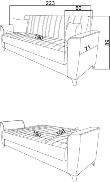 DecHome Divano Letto 3 Posti in Tessuto Velluto Dimensioni 223x89x86 cm colore Marrone - Duca
