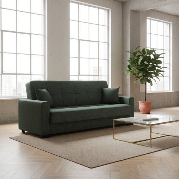 DecHome Divano Letto 3 Posti Vano Contenitore in Tessuto Dimensioni 225x88x94 cm colore Oliva