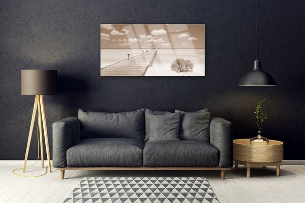 Quadro su vetro Paesaggio del ponte di mare 100x50 cm 2 appendini