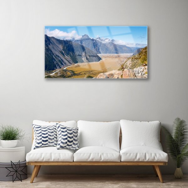 Quadro in vetro Montagne Valle Paesaggio 100x50 cm 2 appendini