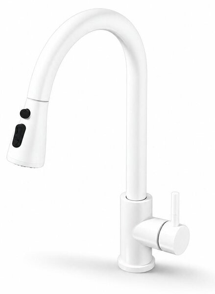 Miscelatore da cucina, con funzione spray estraibile, monocomando, bianco