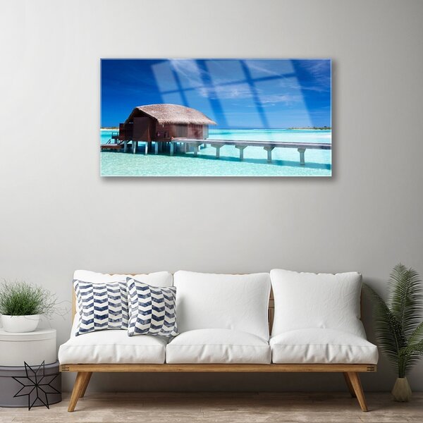 Quadro in vetro Casa sulla spiaggia Architettura 100x50 cm 2 appendini