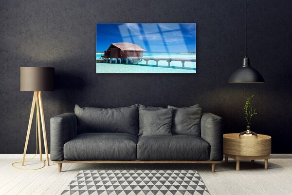 Quadro in vetro Casa sulla spiaggia Architettura 100x50 cm 2 appendini