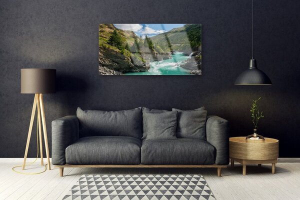 Quadro vetro Montagne Fiume Paesaggio 100x50 cm 2 appendini