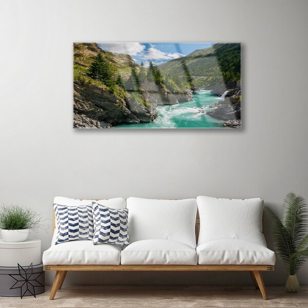 Quadro vetro Montagne Fiume Paesaggio 100x50 cm 2 appendini