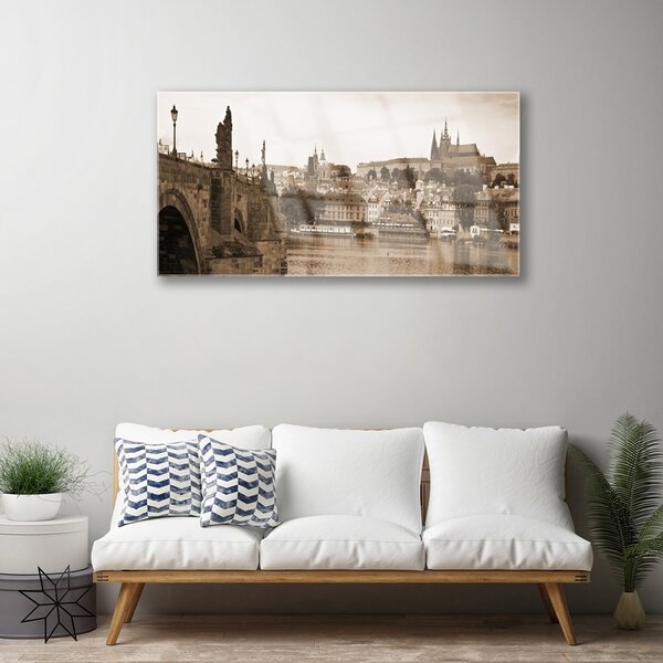 Quadro su vetro Paesaggio del ponte di Praga 100x50 cm 2 appendini