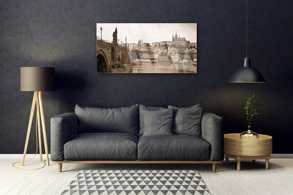 Quadro su vetro Paesaggio del ponte di Praga 100x50 cm 2 appendini