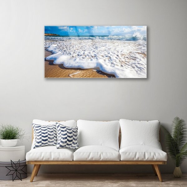 Quadro vetro Spiaggia Mare Sabbia Natura 100x50 cm 2 appendini