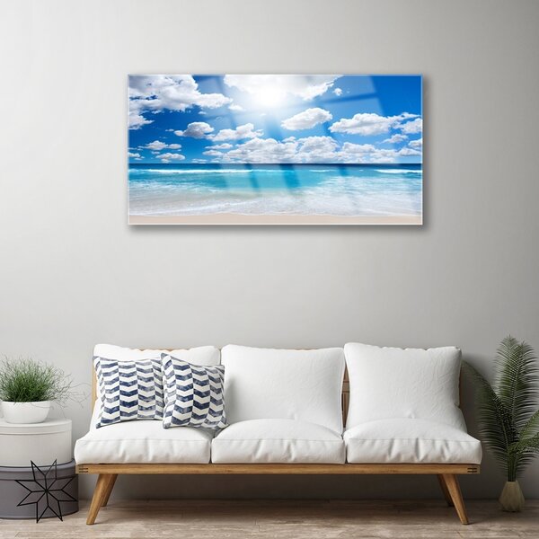Quadro in vetro Mare Spiaggia Nuvole Paesaggio 100x50 cm 2 appendini