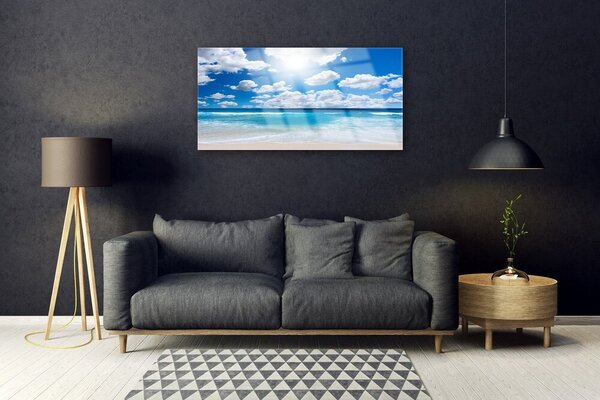 Quadro in vetro Mare Spiaggia Nuvole Paesaggio 100x50 cm 2 appendini