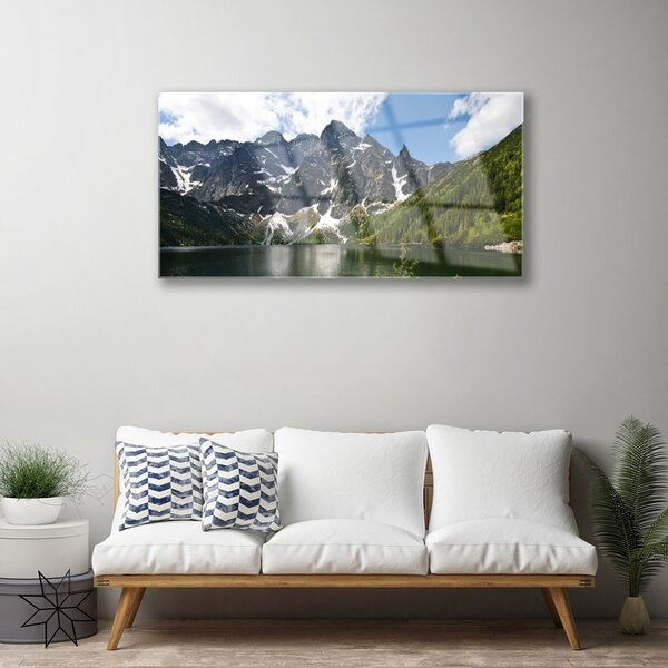 Quadro di vetro Paesaggio forestale del lago di montagna 100x50 cm 2 appendini