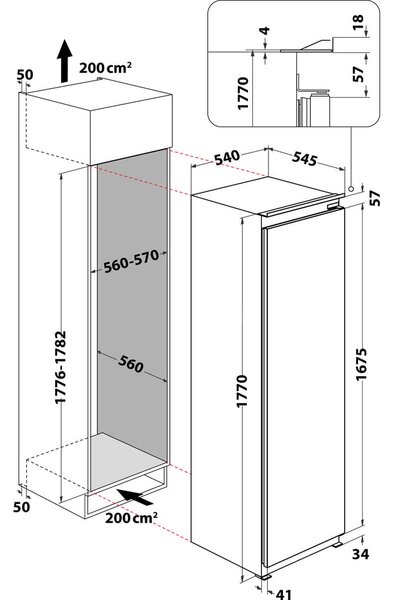 Whirlpool Frigorifero da Incasso Monoporta Capacit 285 Litri Classe energetica E Raffreddamento Ventilato con Congelatore Tecnologia 6 Senso - WH