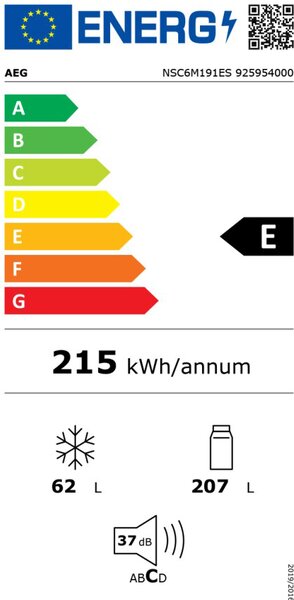 Aeg Frigorifero da Incasso Combinato Capacit 269 Litri Classe energetica E Raffreddamento No Frost colore Bianco - NSC6M191ES