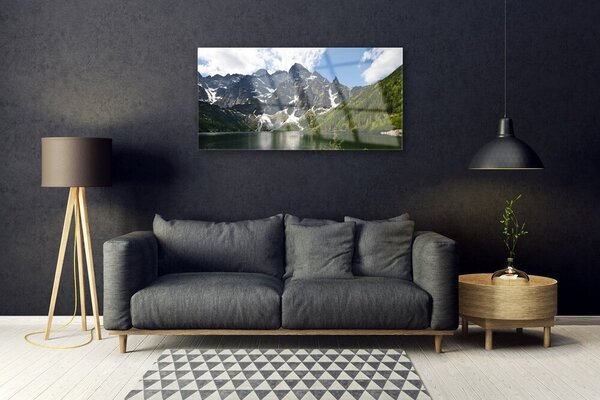 Quadro di vetro Paesaggio forestale del lago di montagna 100x50 cm 2 appendini