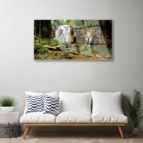 Quadro in vetro Cascata Fiume Foresta Natura 100x50 cm 2 appendini