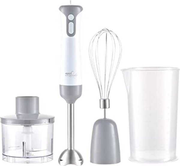 Melchioni Frullatore ad immersione Minipimer MuLitriifunzione Lame Acciaio Inox Potenza 400 watt colore Bianco - Mixxxo Steel