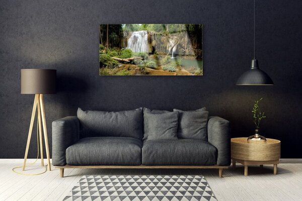 Quadro in vetro Cascata Fiume Foresta Natura 100x50 cm 2 appendini