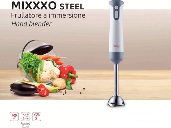 Melchioni Frullatore ad Immersione Minipimer Lame Acciaio Inox Potenza 400 watt colore Bianco - Mixxxo Steel
