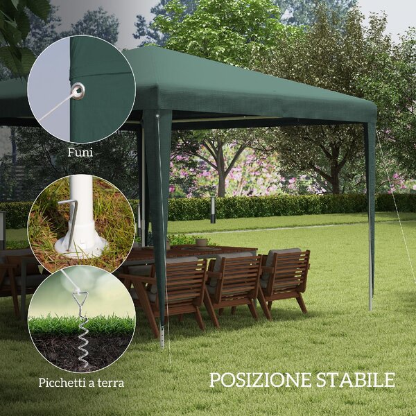 VivaGarden Gazebo da Giardino 3x3 m Pieghevole con Protezione Raggi UV colore Verde