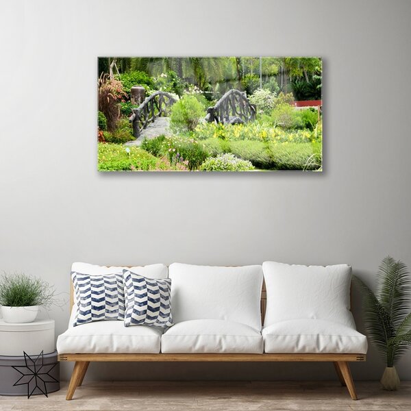 Quadro di vetro Giardino botanico Natura Bridge 100x50 cm 2 appendini