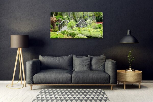 Quadro di vetro Giardino botanico Natura Bridge 100x50 cm 2 appendini